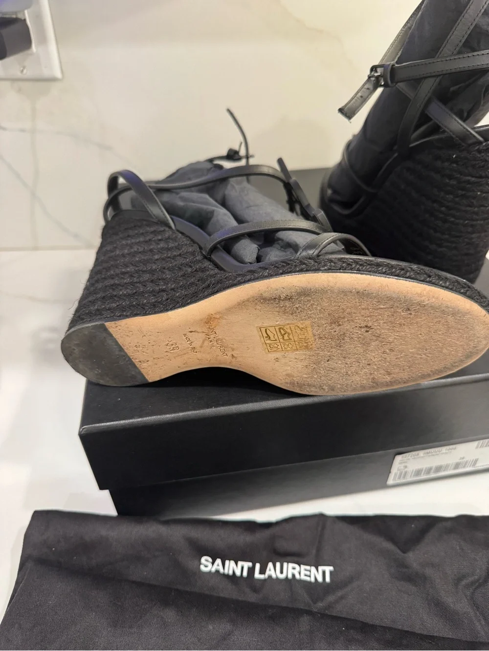 Yves Saint Laurent Black Logo Espadrille Sandals
